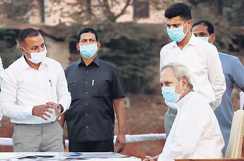 Chief Minister Naveen Patnaik reviews the bus terminal project at Baramunda in Bhubaneswar on Thursday | Express
