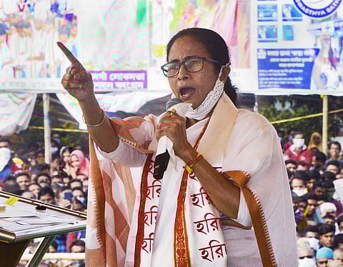 West Bengal Chief Minister Mamata Banerjee addresses a public rally. (Photo | PTI)