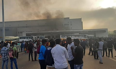 One of the rooms was also set on fire besides reportedly damaging the vehicles that belonged to Wistron Company. (Photo | Express)