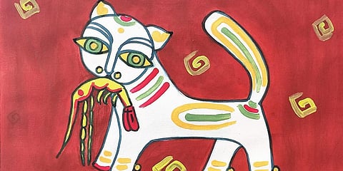 Cat with Prawn by Jamini Roy