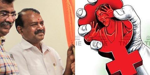 The woman alleged in the complaint that Shiv Sena MP Rajendra Gavit made unwanted advances towards her. (Photo | PTI and Express Illustrations)