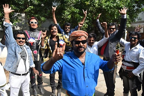 Rajinikanth birthday celebrations at his residence, in Chennai on Saturday. (Photo | EPS/R.Satish babu)