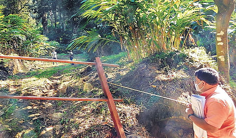 Land revenue officers surveying the recovered land at Pothamedu on Sunday | Express