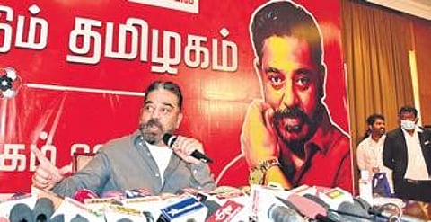 MNM founder Kamal Haasan addressing the media in Madurai on Monday