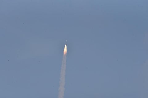 The PSLV-C50 launched from the Vehicle Assembly Building at Satish Dhawan Space Centre, Sriharikota range. (Photo| EPS/Satish Babu)