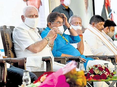 Chief Minister BS Yediyurappa at the Bengaluru Mission - 2020 event at Vidhana Soudha in Bengaluru on Thursday. (Photo| EPS/Nagaraja Gadekal)