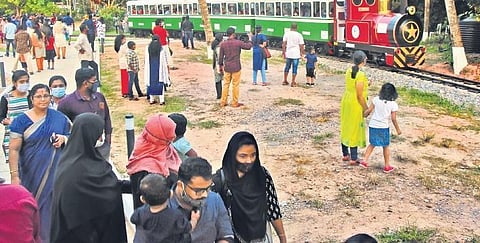 Huge rush at the Veli Tourist Village to ride the miniature solar train (Photo | BP Deepu, EPS)