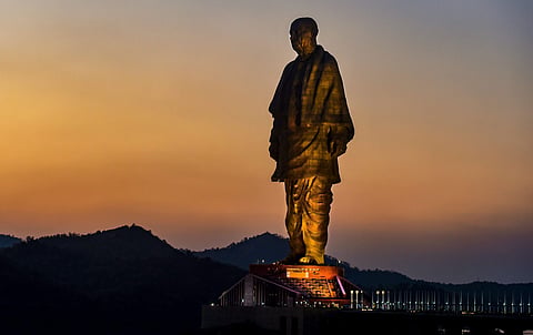 The Statue of Unity, built at a cost of Rs. 2,389 crore is a 182-metre memorial to Sardar Patel in Kevadiya in Narmada district of Gujarat. (Photo | PTI)
