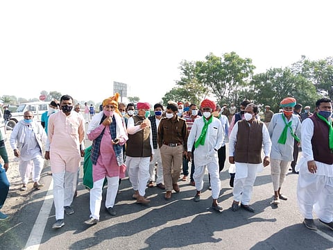 The marching farmers of Rajasthan at Haryana border (Photo | EPS)