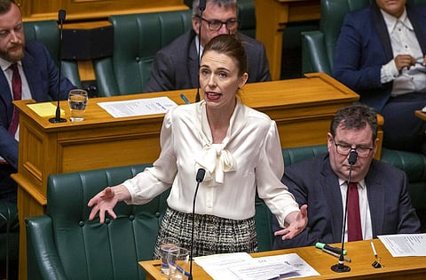 New Zealand's Prime Minister Jacinda Ardern moves a motion in the Parliament House to declare climate emergency. (Photo | AP)