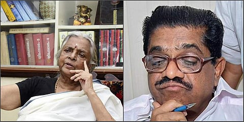 Poet and activist Sugathakumari (L) and senior Congress leader VM Sudheeran (File photo| EPS)
