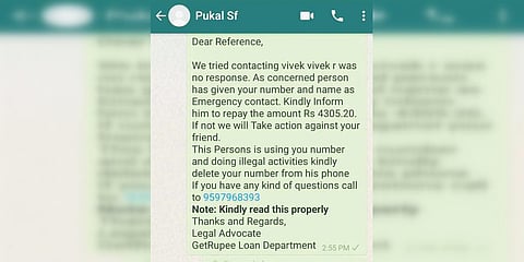 The message received by Vivek Ranganathan's family. (Photo| EPS)