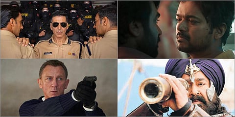 (Clockwise from right) Stills from Master, Marakkar, No Time to Die and Sooryavanshi (Photo| Twitter and YouTube screengrab)