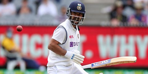 Ajinkya Rahane reacts while batting during play on day three of the second cricket Test between India and Australia at the Melbourne Cricket Ground. (Photo | AP)