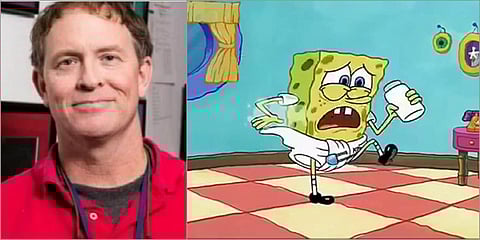 Animator Tuck Tucker (L) and a still from SpongeBob SquarePants (Photo| ANI and IMDb)