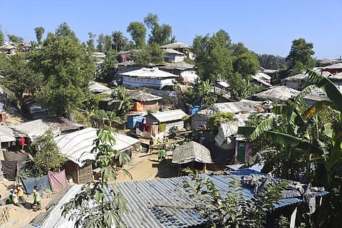 An aerial view of huts at a refugee camp from where Rohingya refugees were moved to an island called 'Bhasan Char' in Balukhali. (Photo | AP)