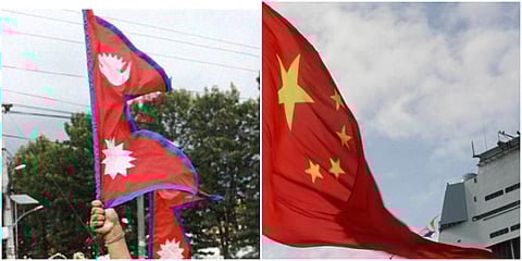 Chinese and Nepalese (L) flags (File photo| PTI)