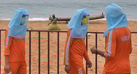 National Disaster Response Force camping at Shangumugham beach, in Thiruvananthapuram. (Photo | BP Deepu, EPS)
