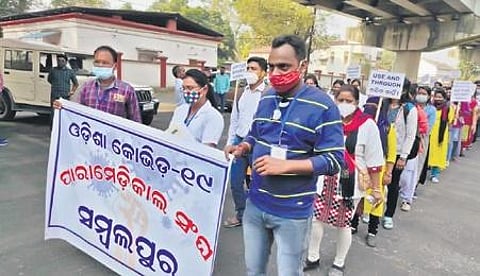 Contractual Covid warriors taking out protest rally