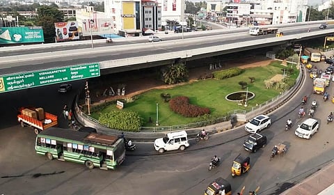 The Vellore district administration has decided to reduce the size of this roundabout on the Chennai-Bengaluru national highway to ease congestion (Photo | S Dinesh)