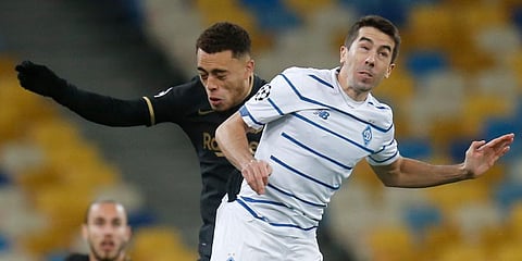Sergino Dest (L) scored his first goal for Barcelona to open a 4-0 win at Dynamo Kyiv in the Champions League. (Photo | AP)