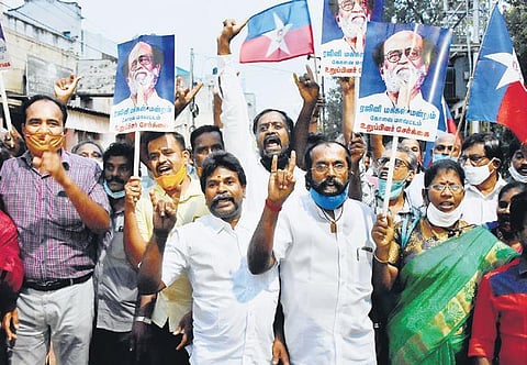 Fans of actor Rajinikanth in Coimbatore and Chennai celebrating his announcement of entering electoral politics on Thursday | U Rakesh Kumar, R Satish Babu