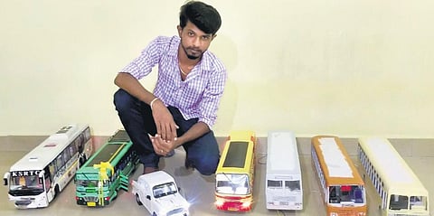 Selvaganapathy displaying the miniature models he created during the lockdown
