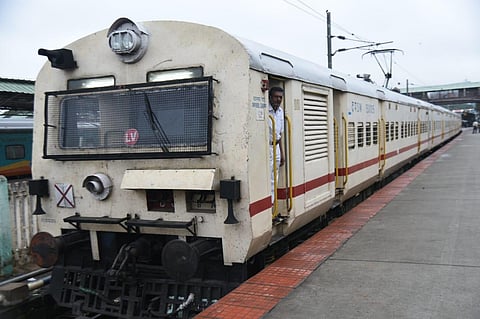 The KSR Bengaluru-Hosur train just before departure from Platform 3 at 7.15 am (Photo | Express)