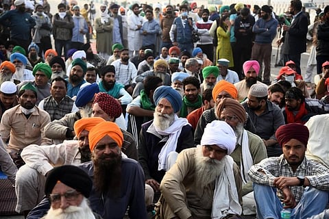 Farmers during their ongoing agitation against the new farm laws at Delhi-UP border near Ghazipur in New Delhi Monday Dec. 7 2020. (Photo | Parveen Negi/EPS)