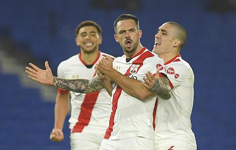 Southampton's Danny Ings celebrates after scoring his side's second goal during the English Premier League match against Brighton. (Photo | AP)