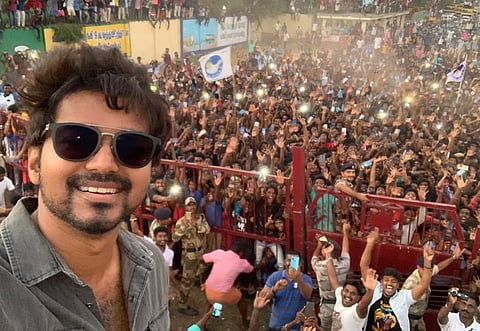 Actor Vijay's selfie with fans in Neyveli. (Photo | Twitter/@actorvijay)