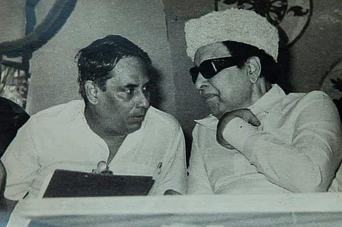 A file photo of SR Eradha along with the former CM MG Ramachandran. (by Special arrangement)