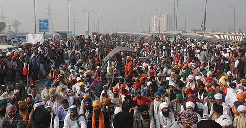 Farmers block the Delhi-Meerut Expressway during their protest against the Centres farm reform laws. (Photo | Shekhar Yadav/EPS)