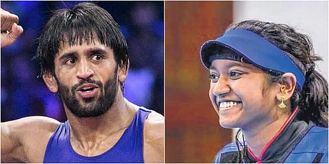 Wrestler Bajrang Punia (L) and shooter Elavenil Valarivan. (File photo|PTI)