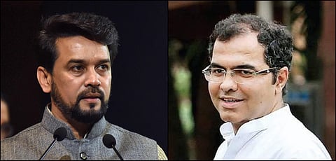 (Left) Union Minister Anurag Thakur (right) BJP MP Parvesh Verma (Photos | EPS)