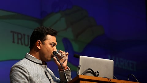 K. V. Subramanian, Chief Economic Advisor with his team during a press conference on Economic Survey 2019-2020 in New Delhi on Friday. (Photo | Shekhar Yadav/EPS)