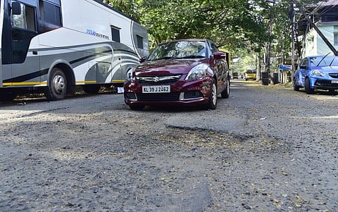 The Maveli road in Kochi's Gandhinagar has been in pathetic condition for around two years. (Photo| Albin Mathew, EPS)