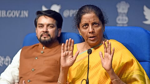 Finance Minister Nirmala Sitharaman during the post-budget press conference in New Delhi.(Photo | Parveen Negi, EPS)