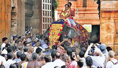 Water from Cauvery being brought to the Big Temple for use in the consecration rituals. (Photo| EPS)
