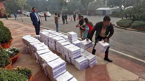 Copies of the Economic Survey being brought to Parliament. ( Photo | Shekhar Yadav, EPS)