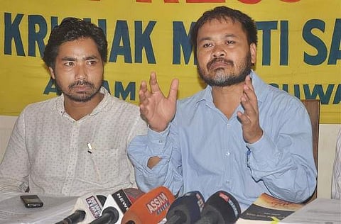 Krishak Mukti Sangram Samiti Leader Akhil Gogoi, right, in Guwahati. (File Photo | PTI)