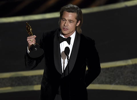 Brad Pitt accepts the award for best performance by an actor in a supporting role for 'Once Upon a Time in Hollywood' at the Oscars on Sunday, Feb. 9, 2020, at the Dolby Theatre in Los Angeles. (Photo | AP)