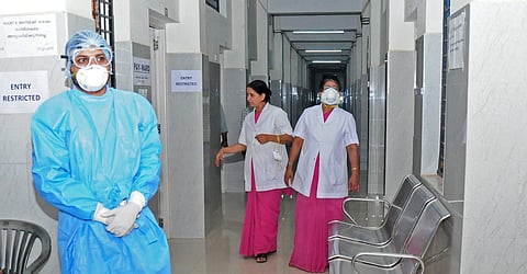 A nurse wearing a n95 mask at Thrissur Medical College Hospital. (Photo | EPS)
