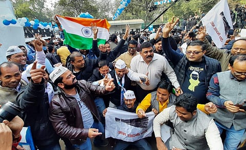 AAP workers celebrate after party's victory in Delhi elections 2020. (Photo | EPS)
