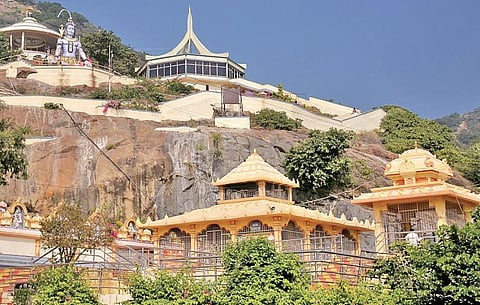 Painting works completed on the hilltop of Kottappakond in Guntur district ahead of Maha Shivaratri festival. (Photo | EPS)