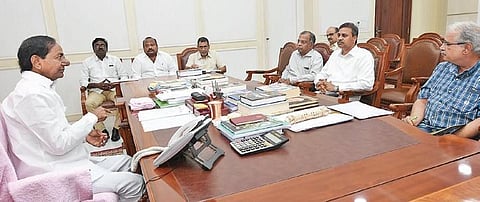 Chief Minister K Chandrasekhar Rao holding a review meeting with officials of Irrigation Department at Pragathi Bhavan in Hyderabad on Wednesday.