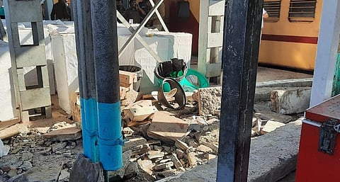 Part of rail over-bridge collapsed at Bhopal railway station. (Photo | Express)