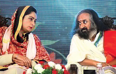 Pic: Pandarinath B,harsimrat Kaur Badal and Sri Sri Ravi Shankar