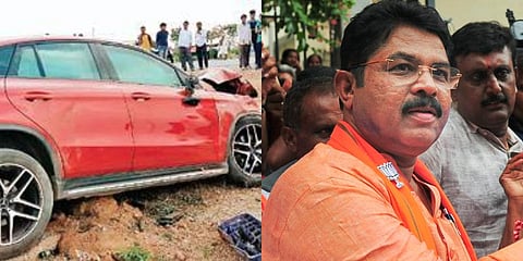 The car that was involved in the mishap (L) and Karnataka Revenue Minister R Ashoka (Photo | EPS and PTI)