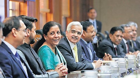 FM Nirmala Sitharaman, RBI Governor Shaktikanta Das, MoS Finance Anurag Thakur at RBI central board meet in New Delhi on Saturday| Shekhar yadav
